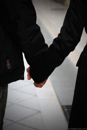 Korean American European couple Korean dating culture hand holding