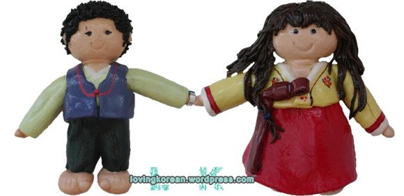 Salt dough, clay, dolls hanbok handmade