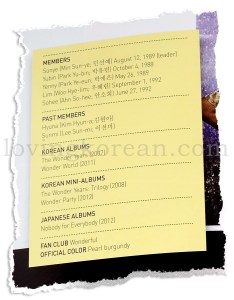 Wonder Girls profile members Sunye Yubin Yenny Lim Sohee Hyuna Sunmi