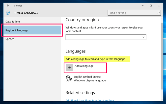 Add a language to read and write type keyboard in Windows 10