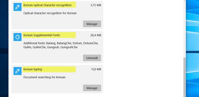 Windows 10 Korean optical character recognition Korean supplemental fonts Korean typing